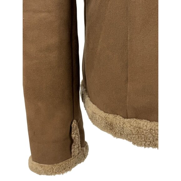 Vtg 90s Esprit Brown Faux Suede Sherpa Lined Embroidered Hooded Jacket | Boho M - Picture 7 of 16